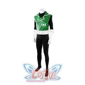 Green Lantern Guy Gardner cosplay costume angled front view highlights the green vest and white belt