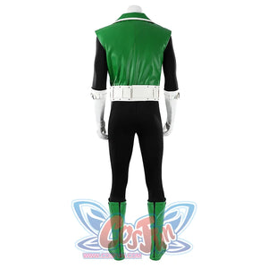 Green Lantern Guy Gardner cosplay costume back view shows the green vest over a black bodysuit