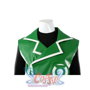 Green Lantern Guy Gardner cosplay vest front detail centers the logo below sharp white trim