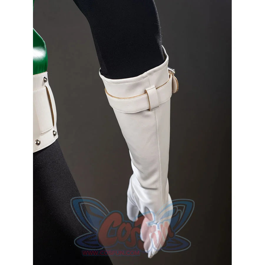 Green Lantern Guy Gardner cosplay glove cuff detail wraps a white strap around the forearm edge.
