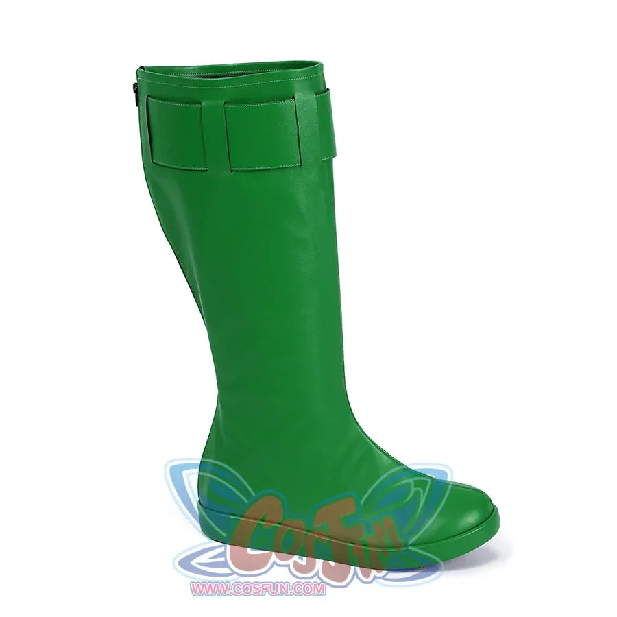 Green Lantern Guy Gardner cosplay boots side profile highlights a tall green shaft over a rounded foot