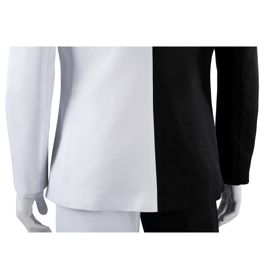 Harvey Dent Two-Face cosplay back hem detail aligns black and white jacket panels over the waist.