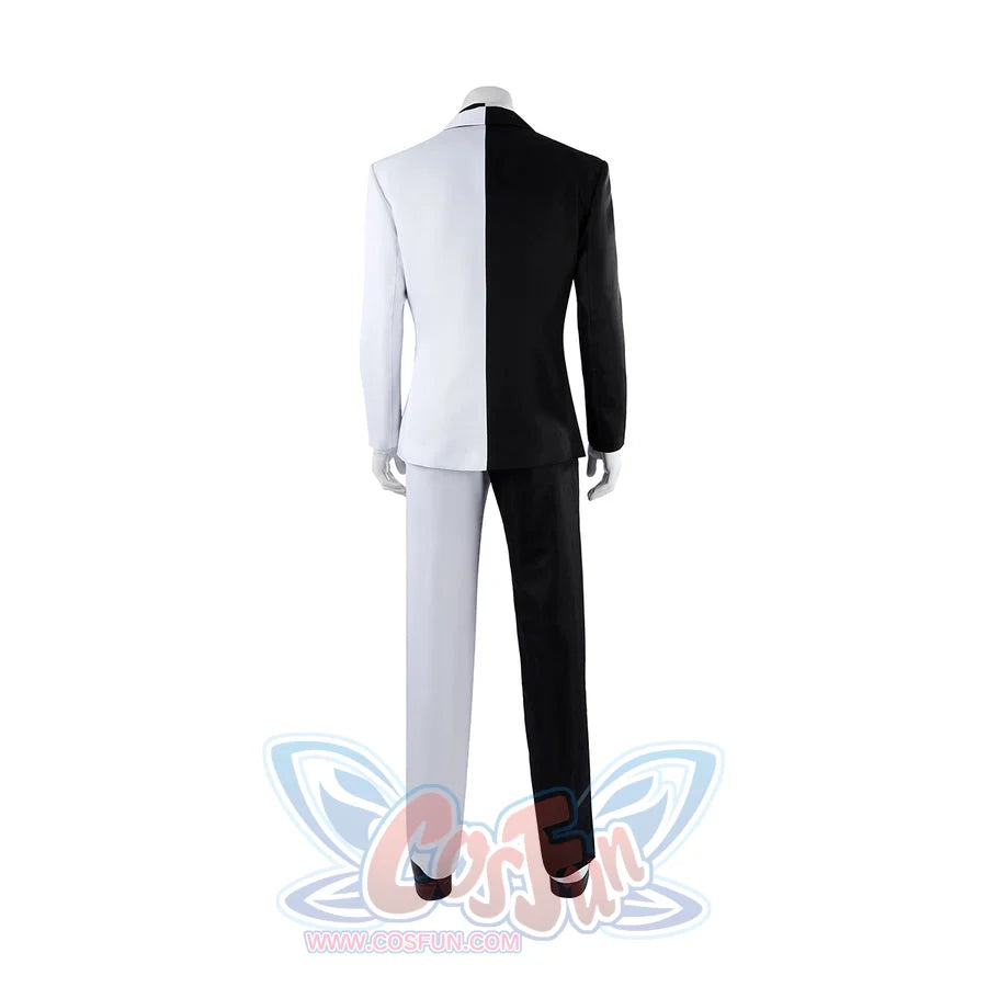 COSFUN Harvey Dent Two-Face cosplay costume front view splits black and white tailoring across jacket and pants.