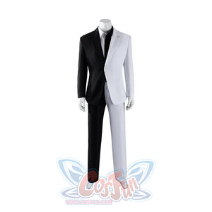 Harvey Dent Two-Face cosplay costume front view keeps the split suit sharp from jacket to pants.