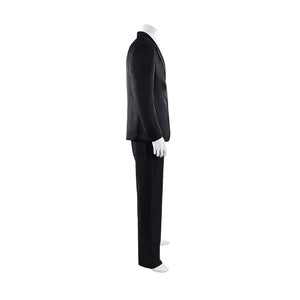 Harvey Dent Two-Face cosplay costume side profile keeps the black suit half clean and tailored.