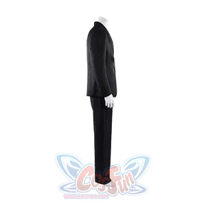 Harvey Dent Two-Face cosplay costume side profile keeps the black suit half clean and tailored.