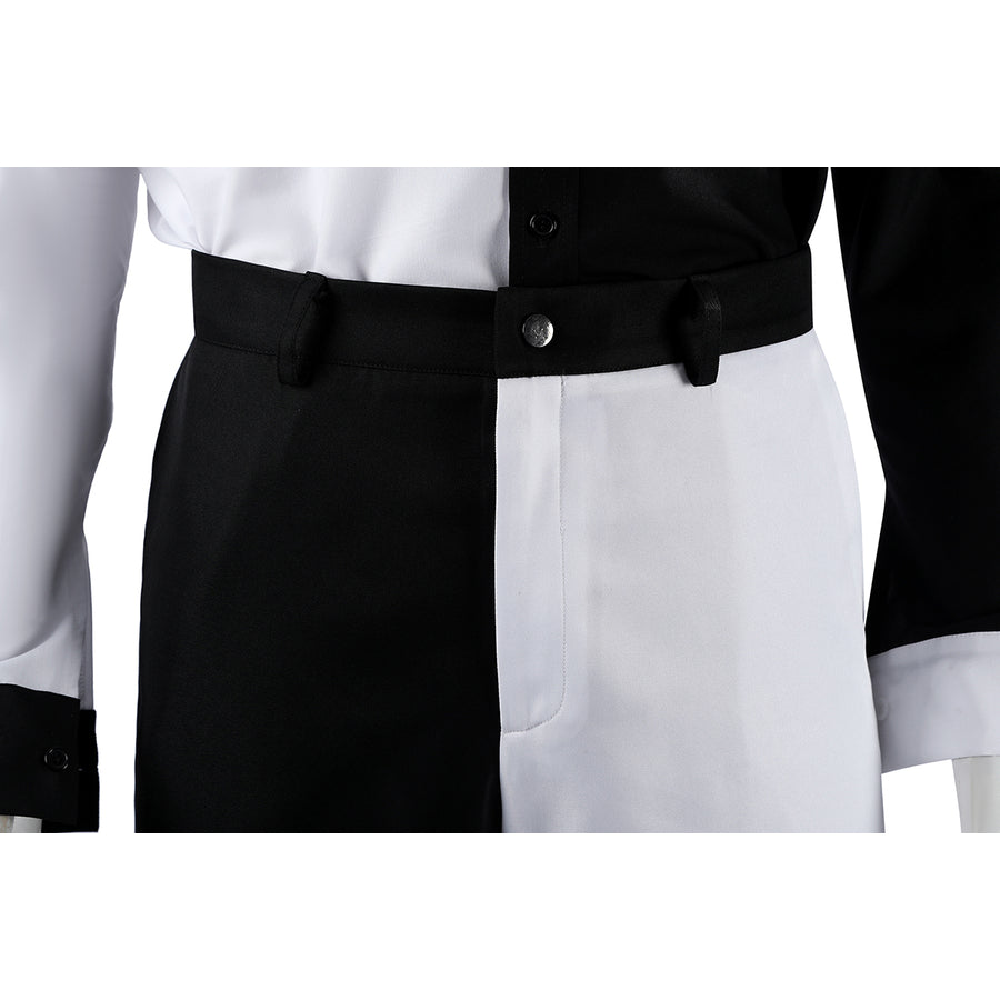 Harvey Dent Two-Face cosplay pants waist detail anchors black and white panels around the belt.