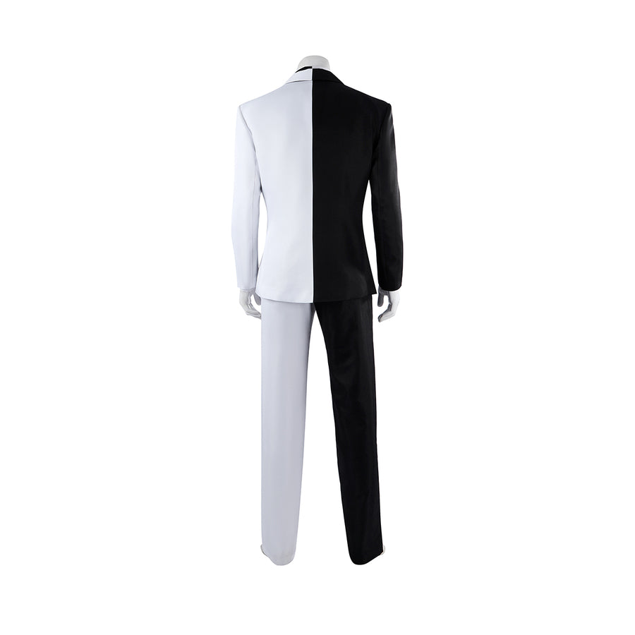 Harvey Dent Two-Face cosplay costume back view divides white and black jacket panels above split pants.