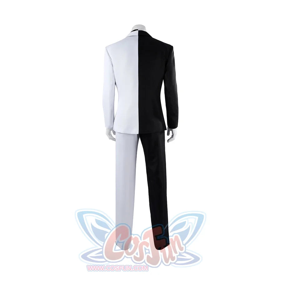 Harvey Dent Two-Face cosplay costume back view divides white and black jacket panels above split pants.