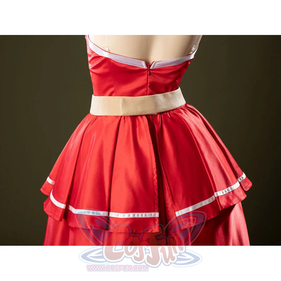 Close-up of Charlie Morningstar prom dress back waist with zipper closure, beige waistband and white trimmed panels