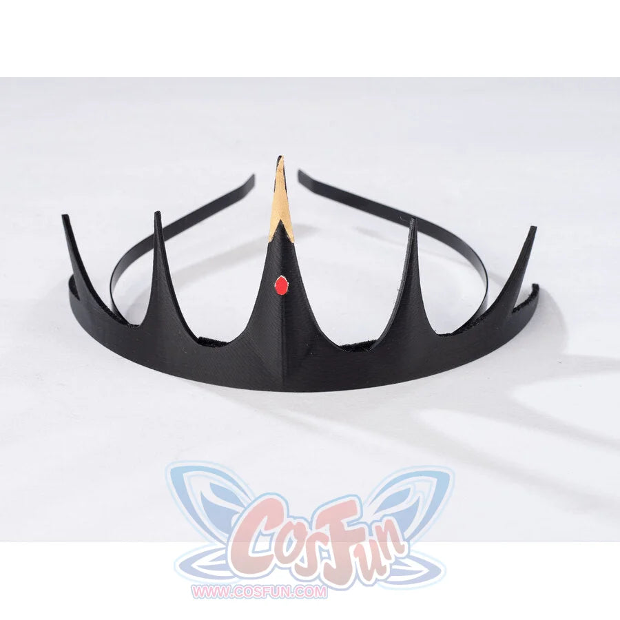 Front view of Charlie Morningstar crown headband with black band, pointed crown shape and red center detail