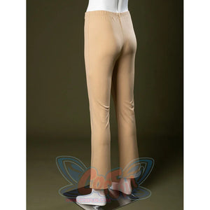 Back view of Charlie Morningstar costume pants with beige fabric, elastic waistband and straight leg silhouette