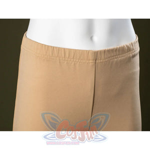 Close-up of Charlie Morningstar costume pants waistband with elastic top edge, stitched seam and beige fabric