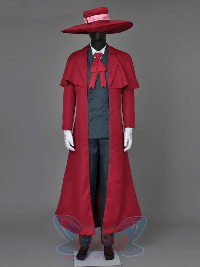 Hellsing Alucard cosplay full set layers red capelet duster over dark teal waistcoat and symbol gloves.