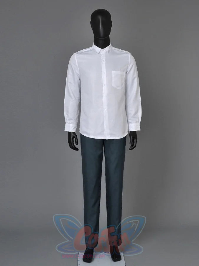 Hellsing Alucard cosplay shirt pairs white button-down long-sleeve dress shirt with grey suit pants.