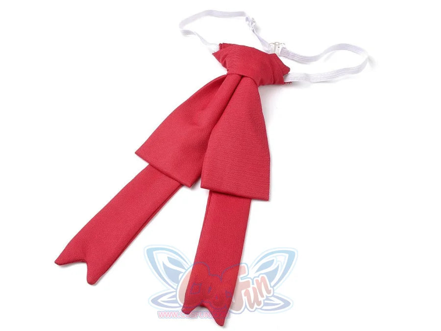 Hellsing Alucard cosplay bow tie pairs pre-tied red fabric knot with adjustable white elastic neck strap.