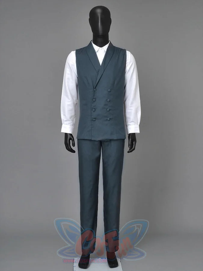 Hellsing Alucard cosplay vest sets blue double-breasted shawl-lapel waistcoat over white dress shirt.