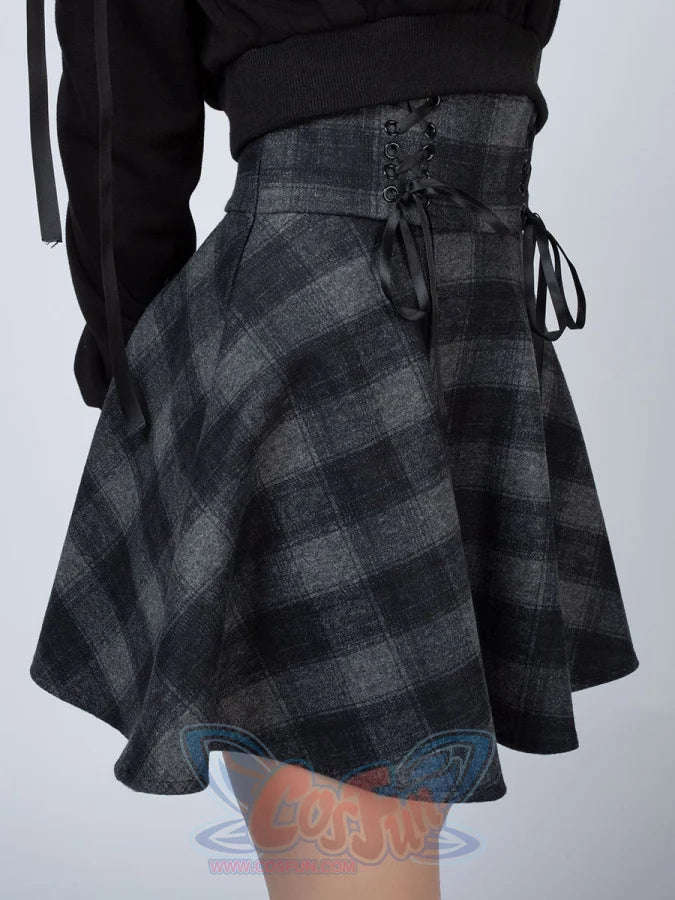 High Waist Plaid Lace Up Skirt Brigitte Mp006000 Skirt