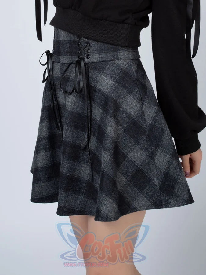 High Waist Plaid Lace Up Skirt Brigitte Mp006000 Black / S Skirt