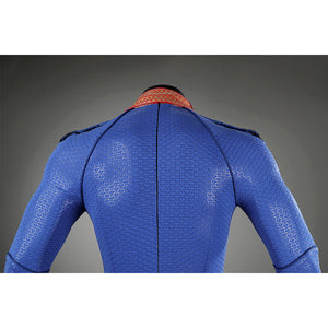 Back torso view of Homelander cosplay costume from The Boys with shoulder seams and center back seam