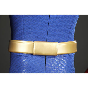Back detail of Homelander cosplay costume belt from The Boys with plain gold fastening section
