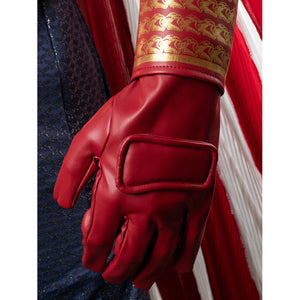 Homelander cosplay costume red glove detail adds padded knuckle panels below the bracer cuff.