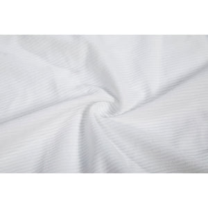 Close-up of white fabric swatch for Homelander cosplay costume from The Boys