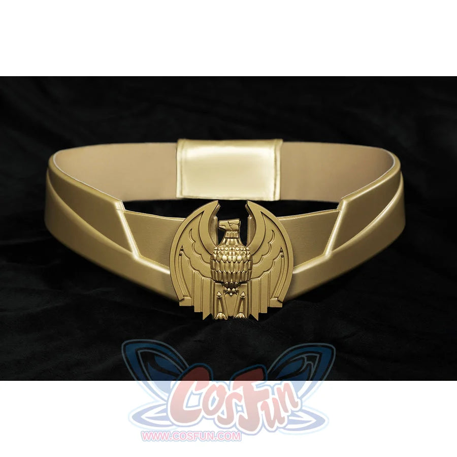 The Boys Homelander cosplay belt curves around a gold-tone eagle buckle and angular waist panels.