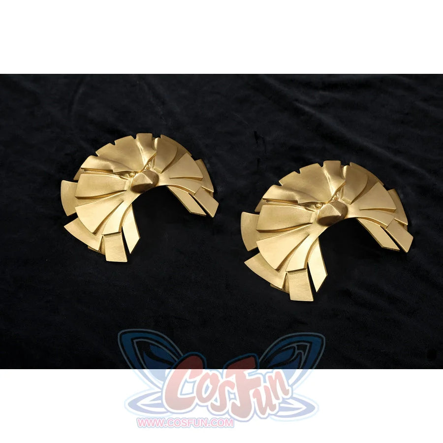 The Boys Homelander cosplay shoulder armor pair places layered gold-tone plates in matching left and right shapes.