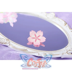 Honkai: Star Rail Evanescia cosplay headwear ring detail places a pink flower on a silver-tone crescent