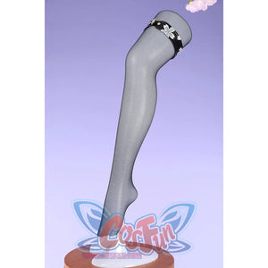 Honkai: Star Rail Evanescia cosplay stocking detail shows sheer gray fabric shaped for the leg