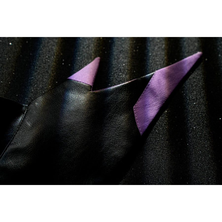 Honkai Star Rail Khaslana cosplay hood lining detail shows purple points set against black fabric