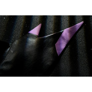 Honkai Star Rail Khaslana cosplay hood lining detail shows purple points set against black fabric
