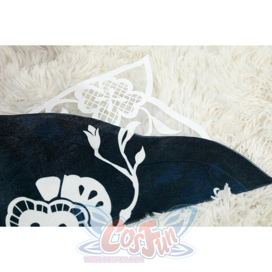 Honkai: Star Rail Ruan Mei cosplay costume flat-lay bodice detail centers the gold cutout trim and blossom accent.
