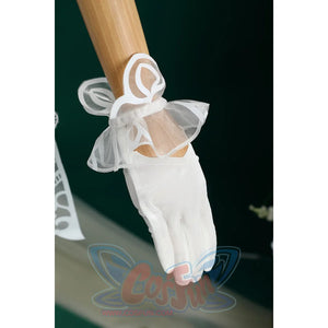 Honkai: Star Rail Ruan Mei cosplay costume glove detail adds ribbon loops and sheer ruffles at the wrist.