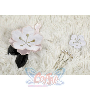 Honkai: Star Rail Ruan Mei cosplay costume flat lay arranges the dress, shawl, shorts, gloves, and small accessories.