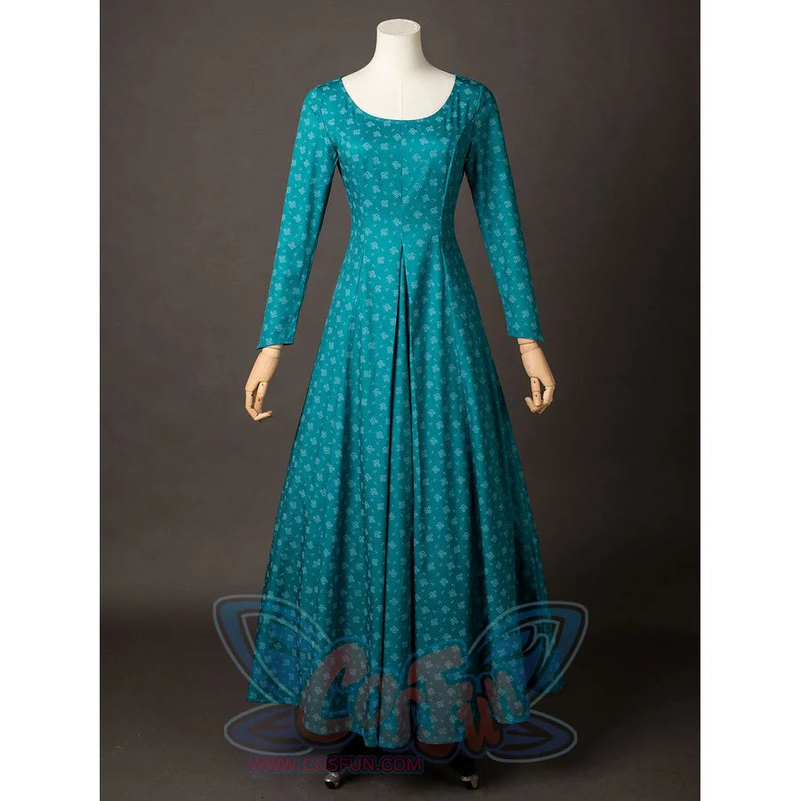 House of the Dragon Alicent Hightower cosplay dress front view shapes a fitted teal bodice above a full skirt