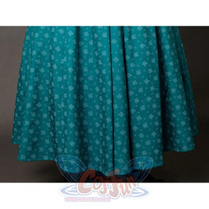 House of the Dragon Alicent Hightower cosplay skirt hem detail falls in long teal pleats with small floral print