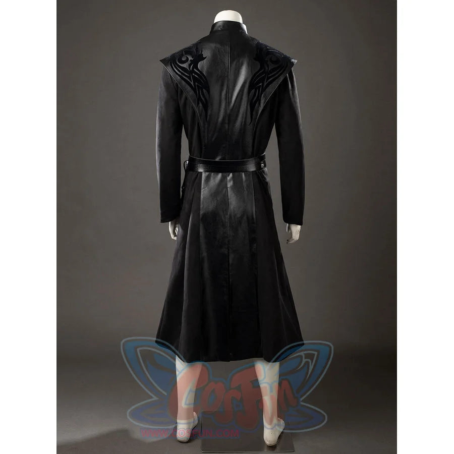 House of the Dragon Daemon Targaryen cosplay robe back view gathers a long black skirt below the belted waist