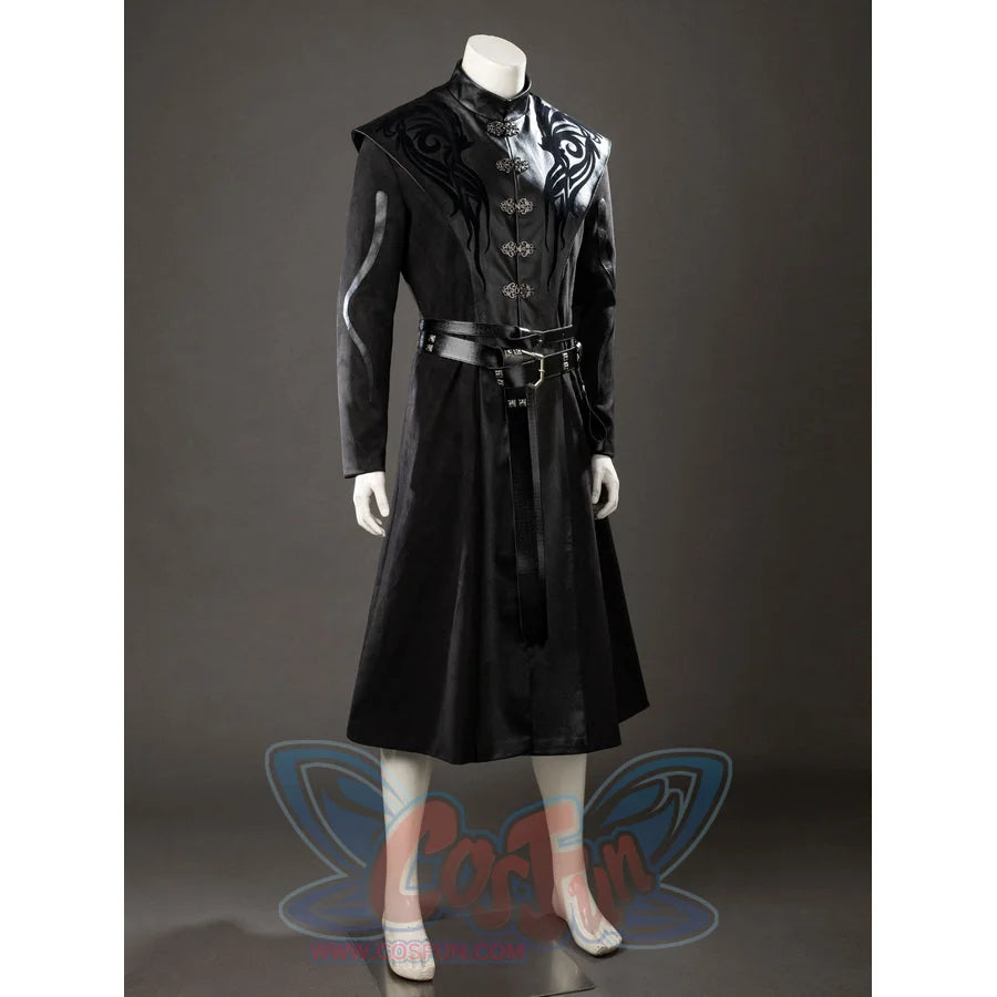 House of the Dragon Daemon Targaryen cosplay costume side view layers black robe panels below a raised collar