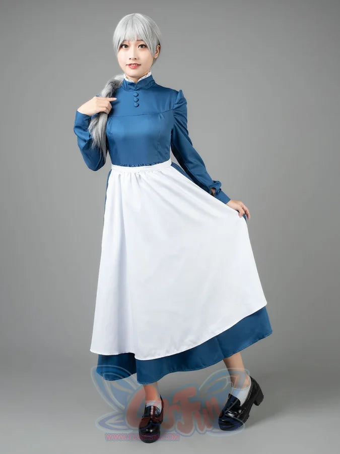 cosfun Howl's Moving Castle Sophie Hatter Cosplay Costumes Maid Blue cosfun Howl's Moving Castle Sophie Hatter Cosplay Costumes Maid Blue
