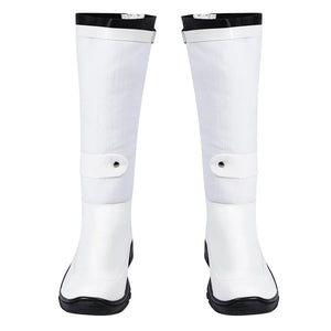 COSFUN Human Torch Johnny Storm cosplay boots crafted from white matte materials balance structured uppers and black soles.