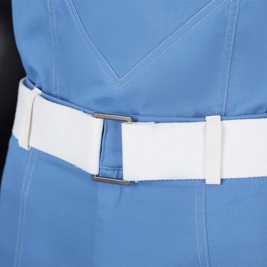 Human Torch Johnny Storm cosplay costume includes a white woven belt secured by a silver-tone rectangular buckle.
