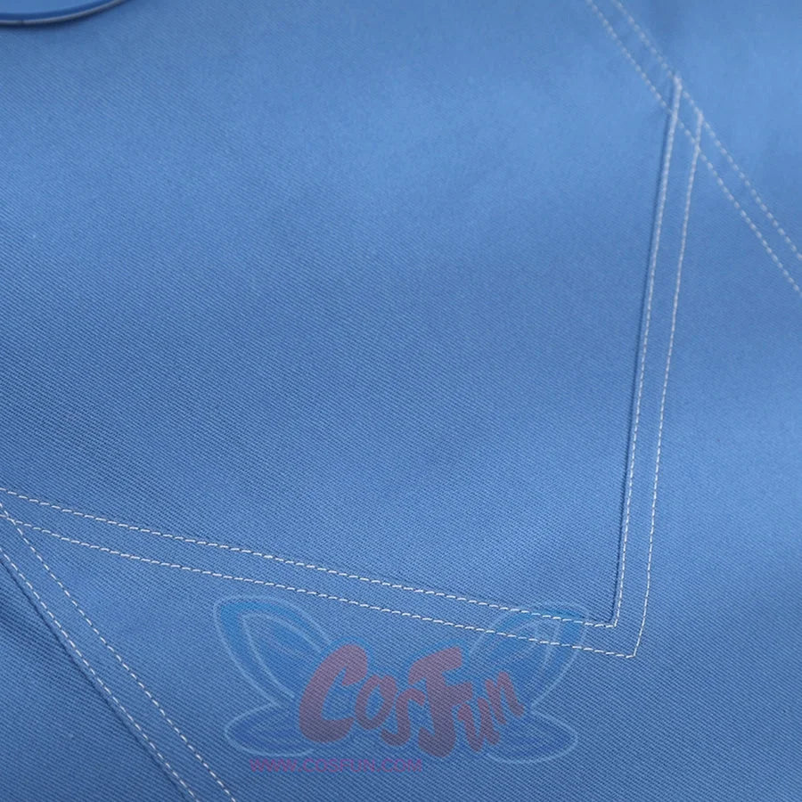 Human Torch Johnny Storm cosplay costume blue cotton twill fabric layers and anchors clean white double stitch lines.