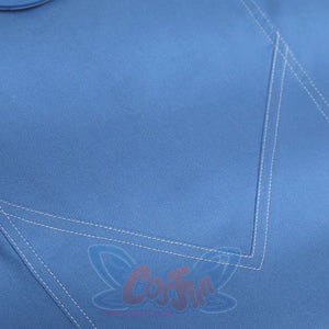 Human Torch Johnny Storm cosplay costume blue cotton twill fabric layers and anchors clean white double stitch lines.