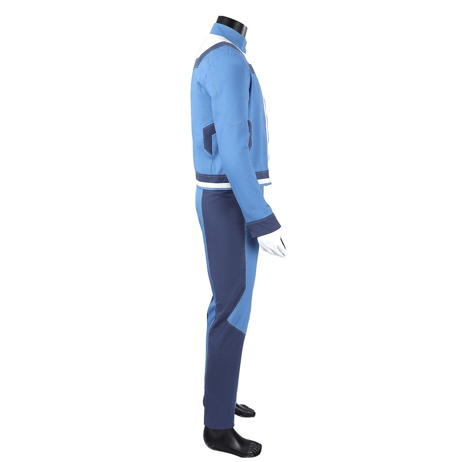 Human Torch Johnny Storm cosplay costume layers cotton twill fabric along the side profile to define the fitted silhouette.