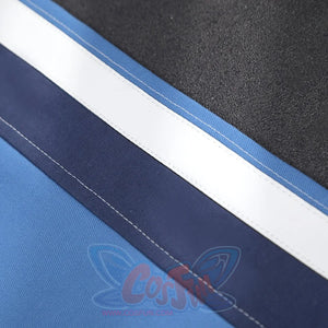 Human Torch Johnny Storm cosplay costume fabric layers frame a crisp white stitched stripe across blue tonal materials.