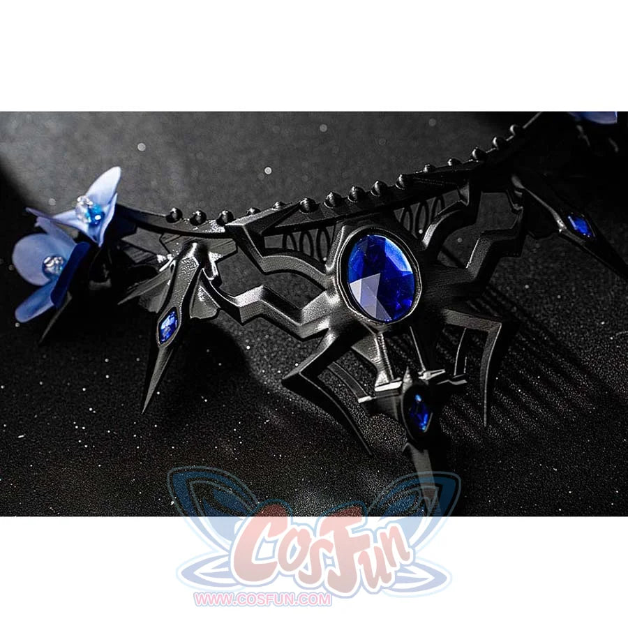 Identity V Truth & Inference Grace cosplay back spine detail links black pieces with blue wing-like accents.