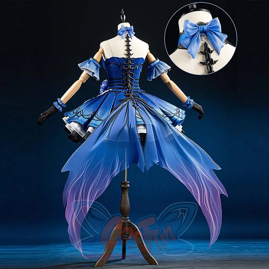 COSFUN Identity V Truth & Inference Grace cosplay costume layers a blue dress over ombre train tails.