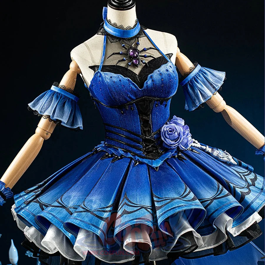 Identity V Truth & Inference Grace cosplay costume bodice detail sets a blue rose against the skirt.